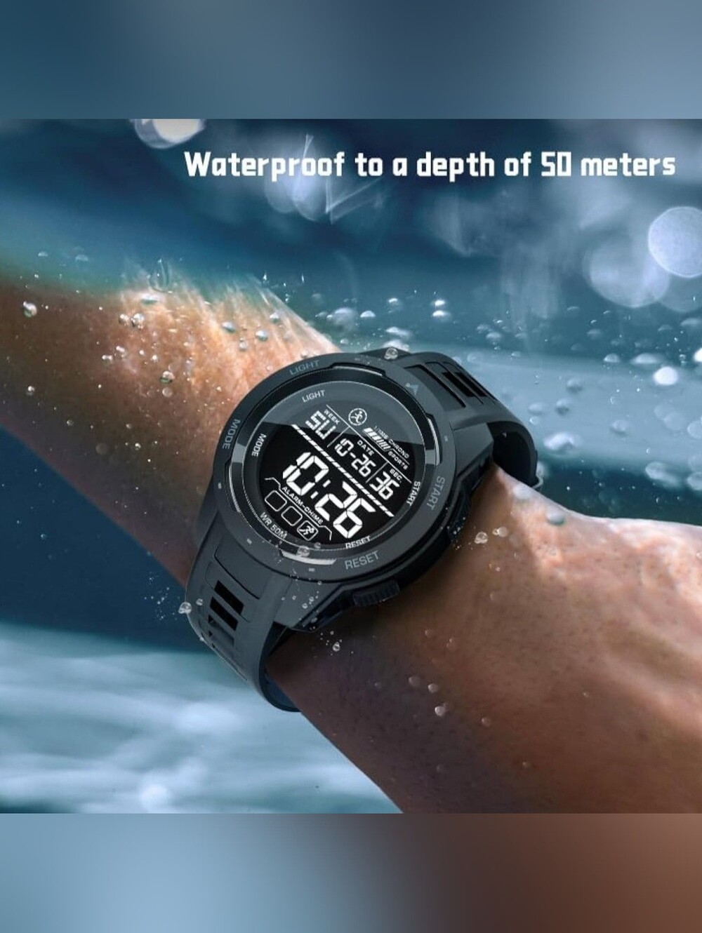 Dual Function Digital Sports Watch, Waterproof 5ATM, LED, Military Style - Picture 6 of 7